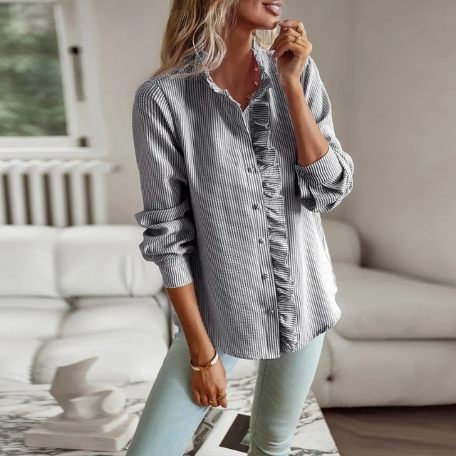 VIDA Geschäftsstil mit Stehkragen elastische Damen Blusen