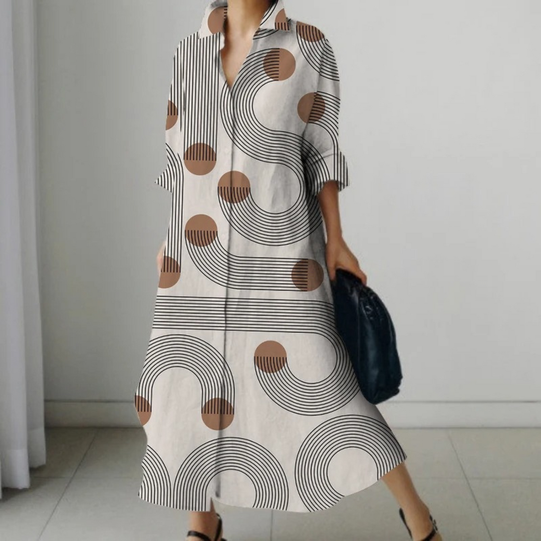 VIDA khakifarbenes Blusenkleid mit Leopardenmuster im Business-Stil