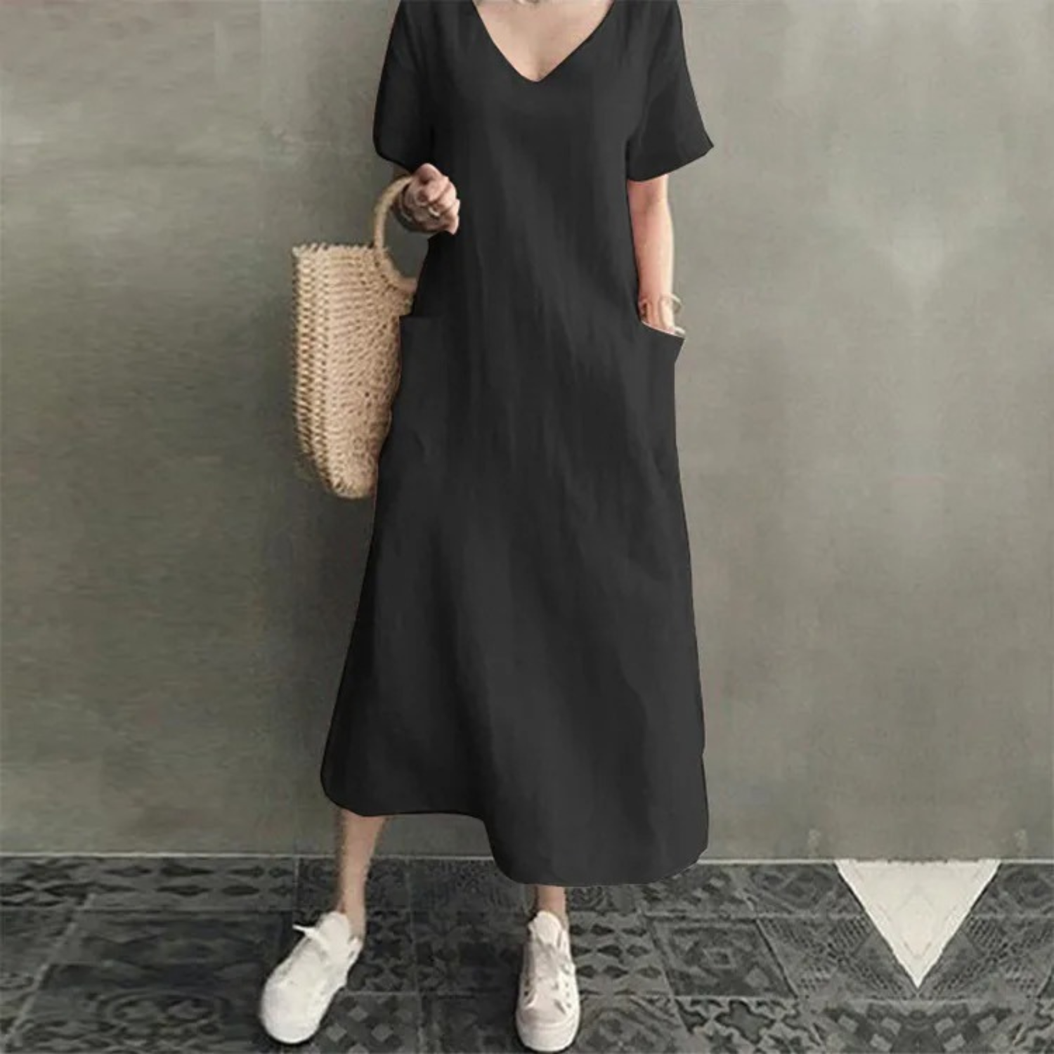VIDA weißes Baumwollkleid aus einfachem Leinenkleid