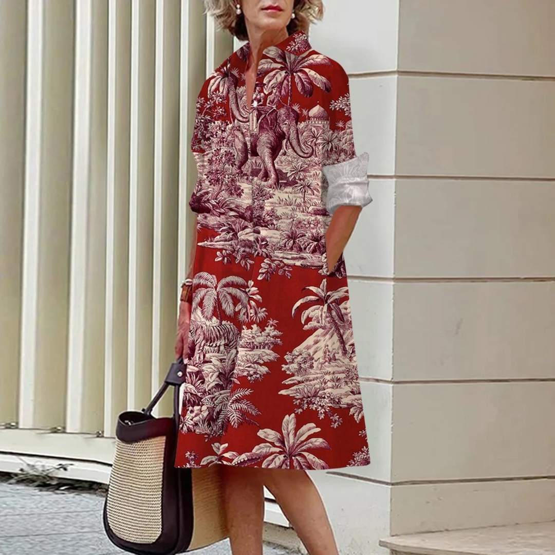 VIDA Grünes Blusenkleid mit geometrischem Aufschlag