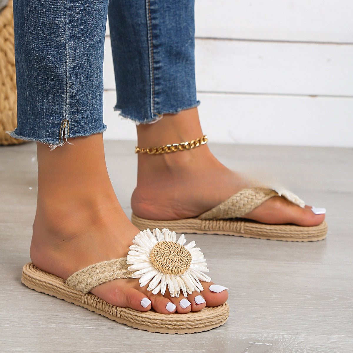 Liora | Flache Schuhe mit Atmungsaktivem Leinen und Blumenmuster für Frauen