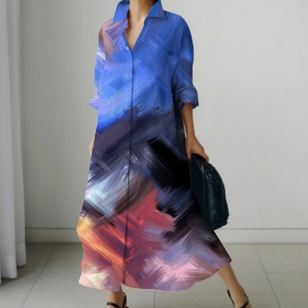VIDA khakifarbenes Blusenkleid mit Leopardenmuster im Business-Stil