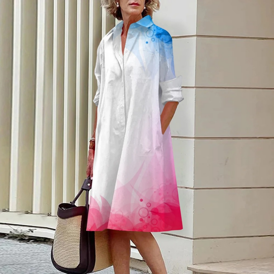 VIDA Grünes lockeres Patchwork-Blusenkleid