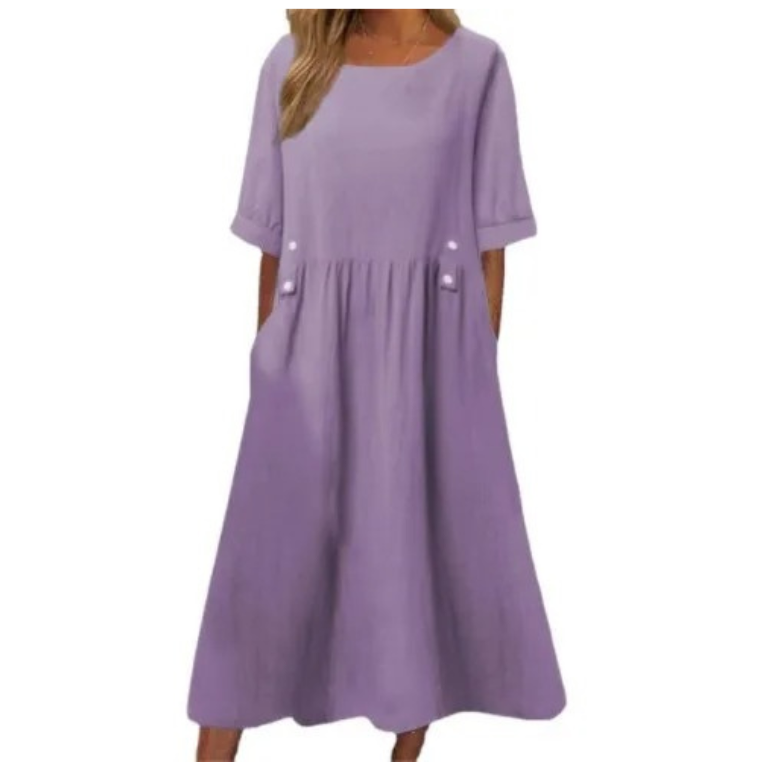 VIDA weißes einfaches bequemes knöpfbares Leinenkleid