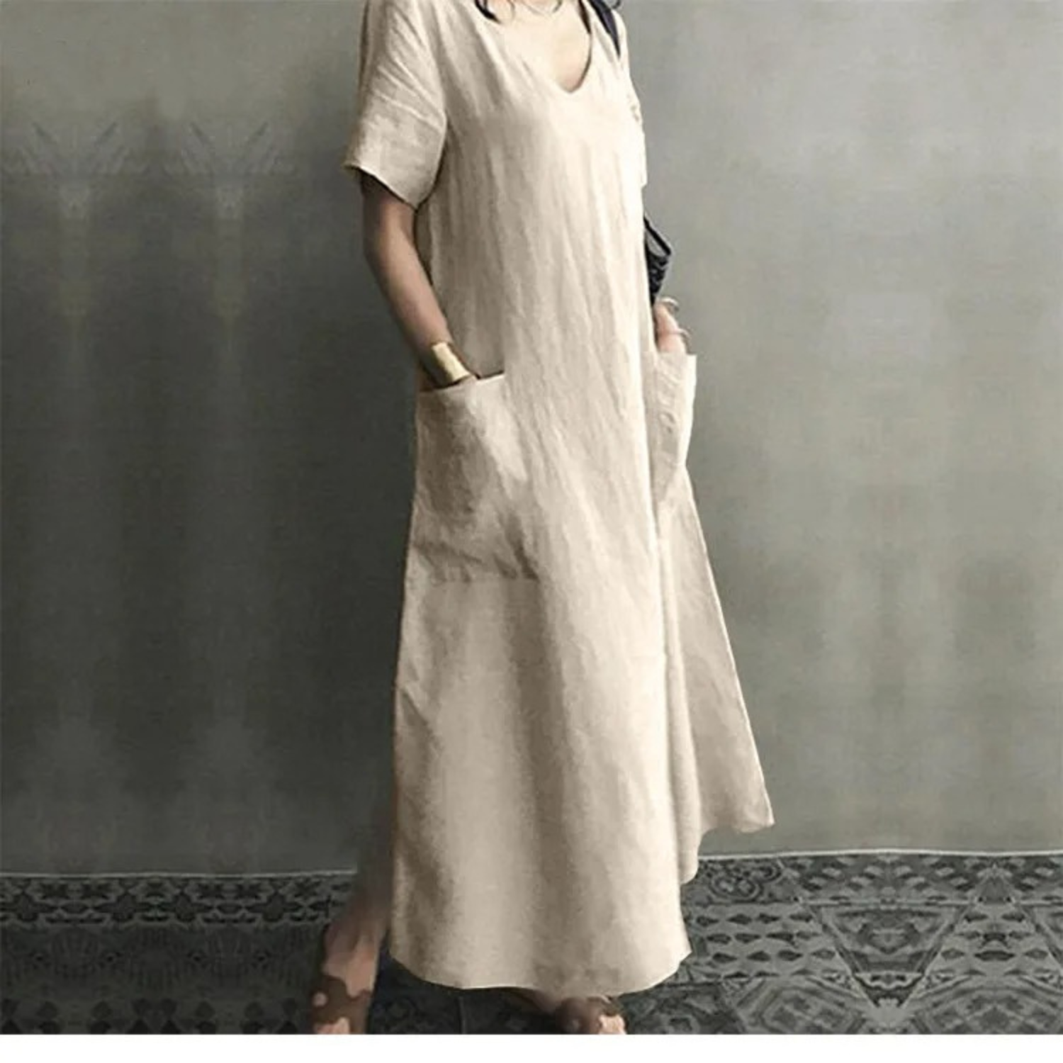 VIDA weißes Baumwollkleid aus einfachem Leinenkleid