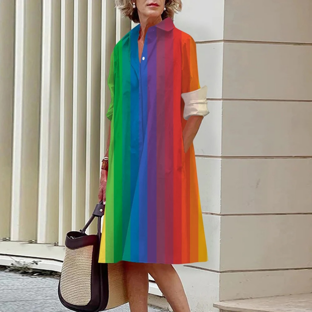 VIDA Grünes lockeres Patchwork-Blusenkleid