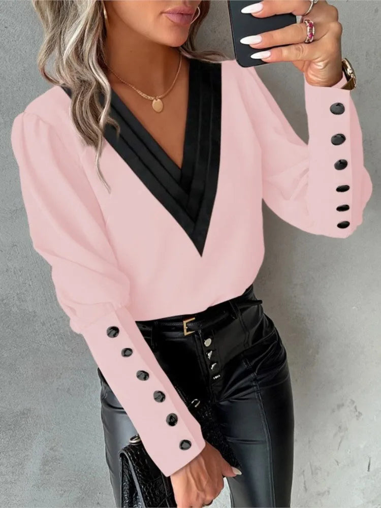 Zephyr Top | Elegante trendige Bluse mit V-Ausschnitt und langen Ärmeln