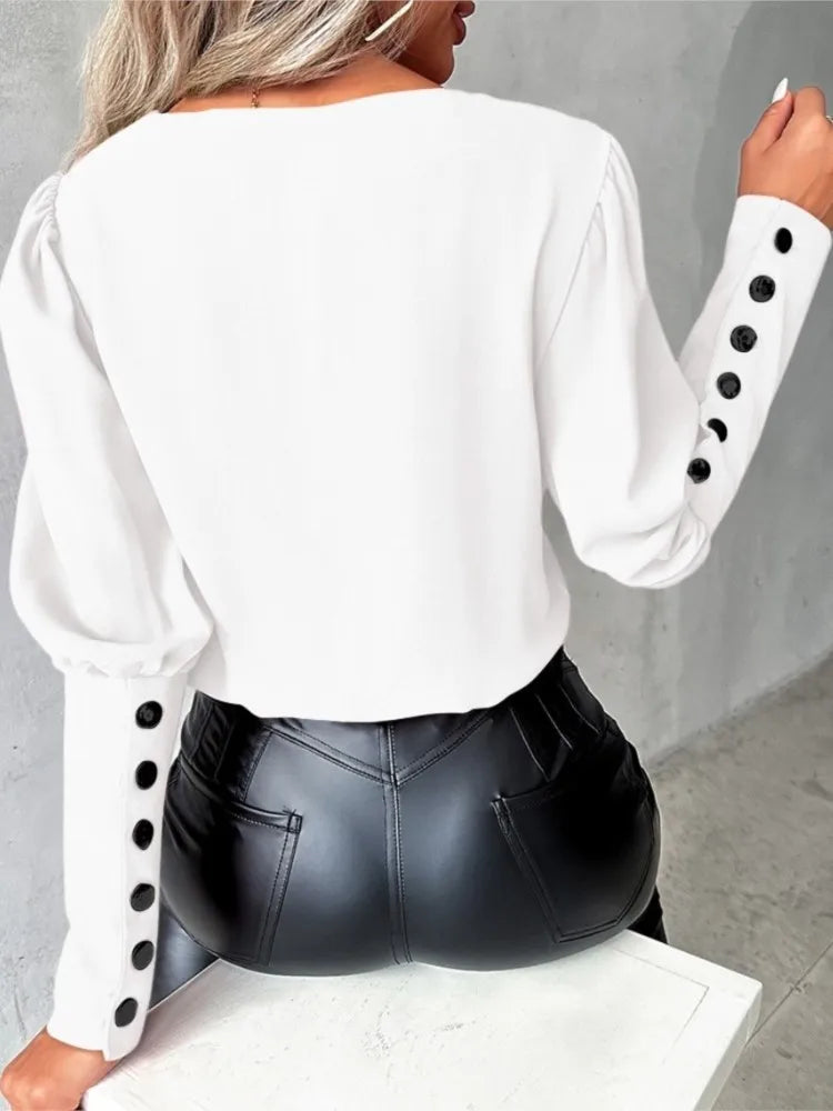 Zephyr Top | Elegante trendige Bluse mit V-Ausschnitt und langen Ärmeln