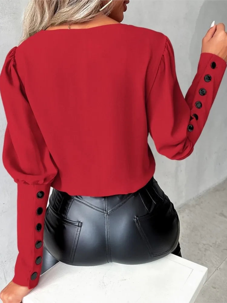 Zephyr Top | Elegante trendige Bluse mit V-Ausschnitt und langen Ärmeln