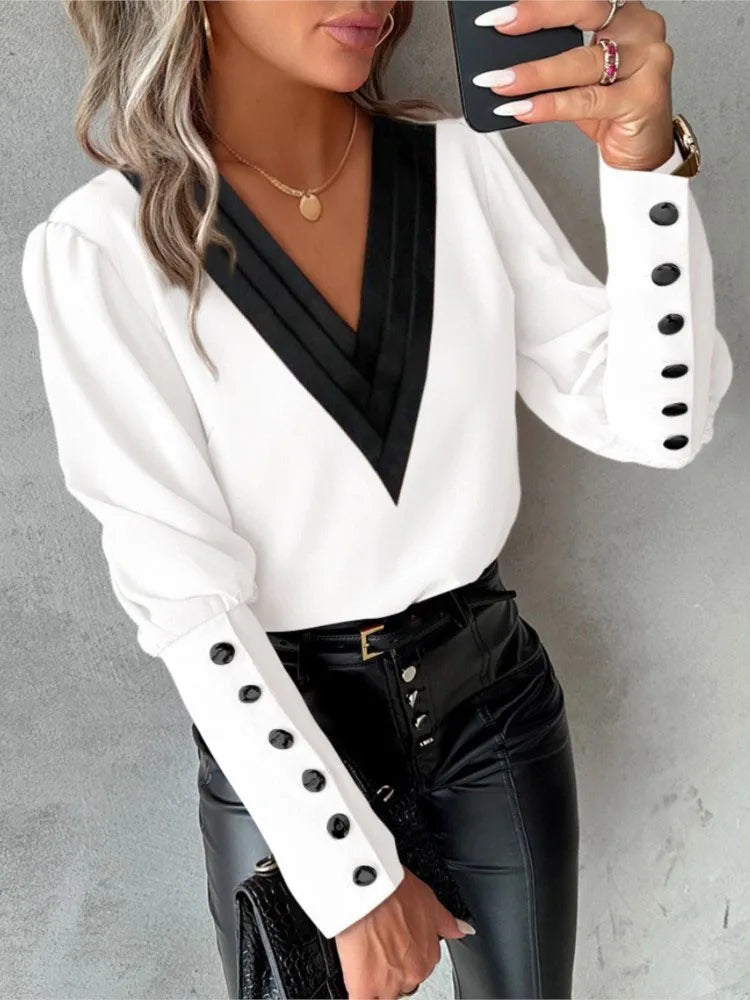 Zephyr Top | Elegante trendige Bluse mit V-Ausschnitt und langen Ärmeln