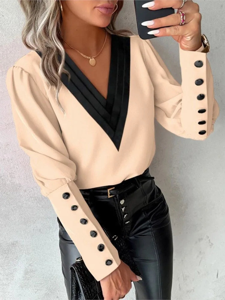 Zephyr Top | Elegante trendige Bluse mit V-Ausschnitt und langen Ärmeln