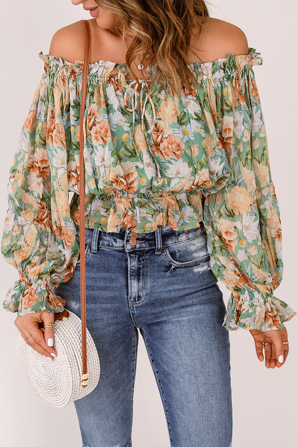 Zephyr | Bluse mit Blumenmuster und schulterfreiem Design Für Frauen
