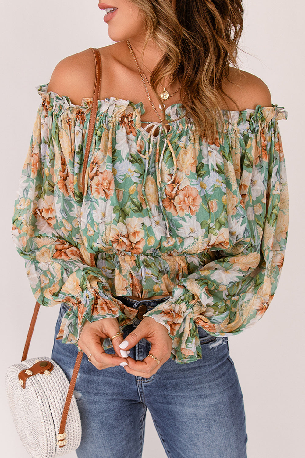 Zephyr | Bluse mit Blumenmuster und schulterfreiem Design Für Frauen