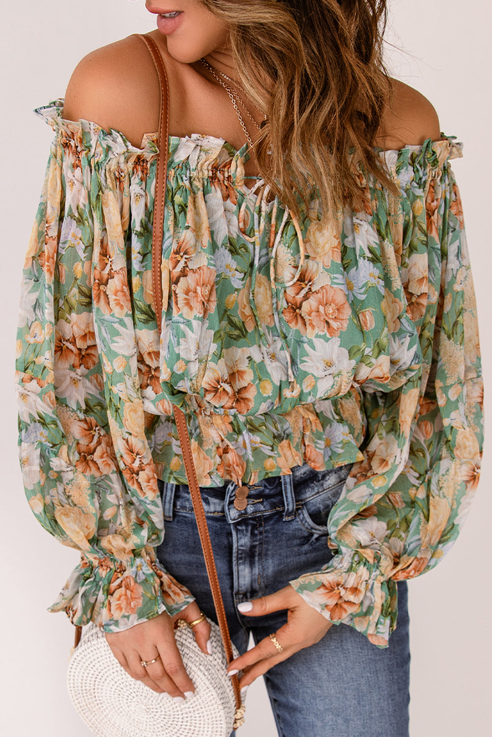 Zephyr | Bluse mit Blumenmuster und schulterfreiem Design Für Frauen