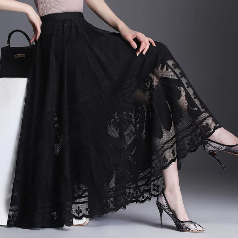Celestia | Spitzenrock mit Eleganter A-Linie und Raffinierter Hohlstickerei für Damen