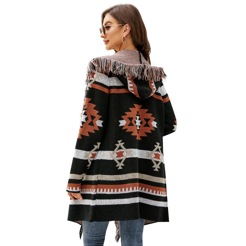 Zephyr | Fransen Geometrischer Jacquard Sweater Mantel