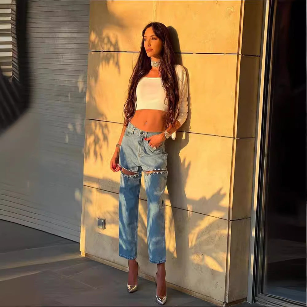 Livia | Damenjeans mit Modischen Löchern und Geradem Schnitt für Trendbewusste