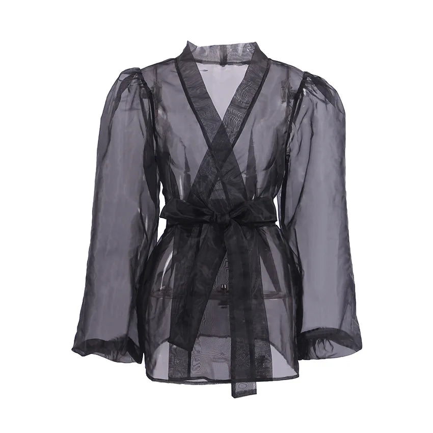 Zephyr | Durchsichtige Organza-Bluse mit Bindegürtel