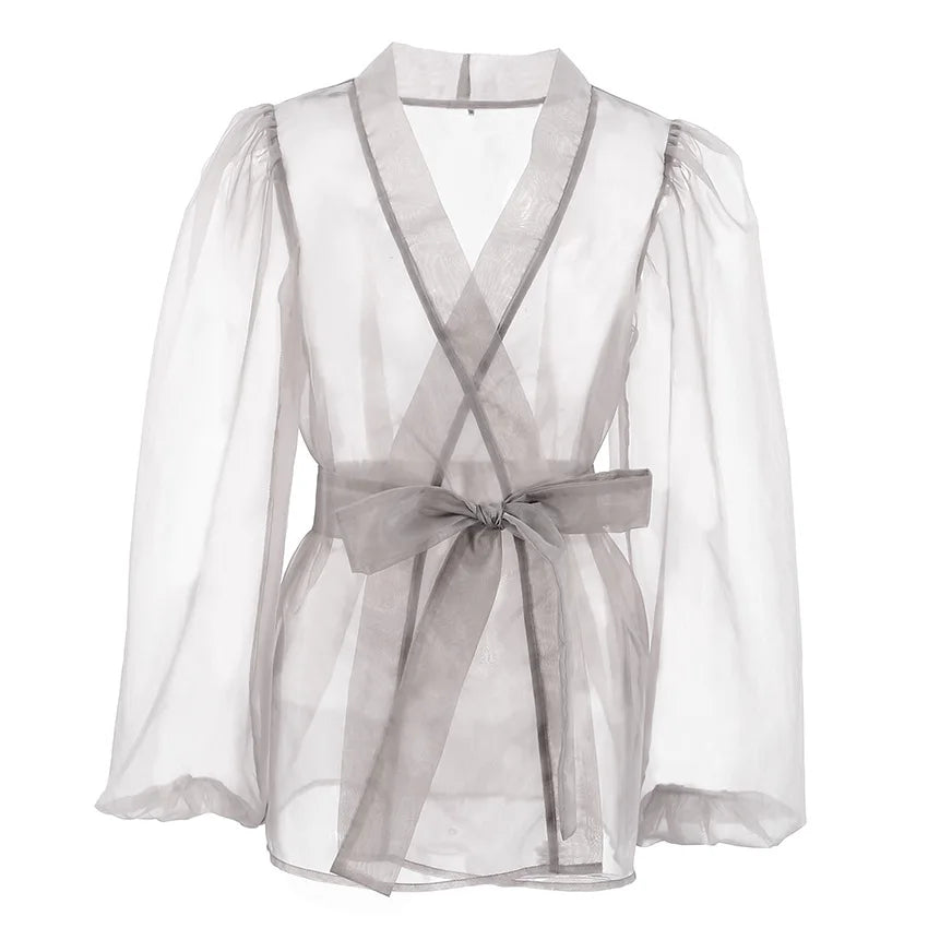 Zephyr | Durchsichtige Organza-Bluse mit Bindegürtel