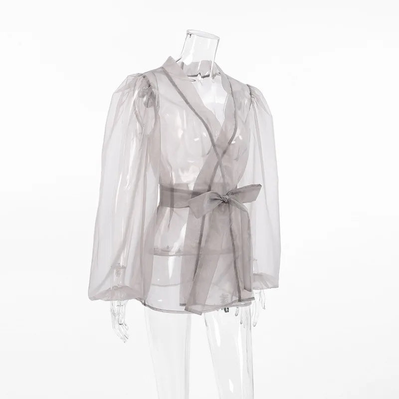 Zephyr | Durchsichtige Organza-Bluse mit Bindegürtel