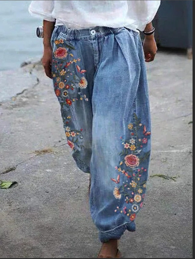 Soraya | Denim Cargo Hose mit Boho-Chic und Hoher Taille für Damen