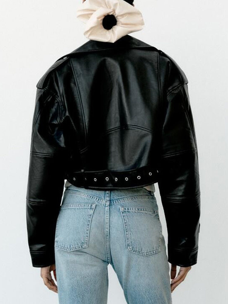 Zara | Bikerjacke aus veganem Leder mit Gürtel und eleganten Details für Damen