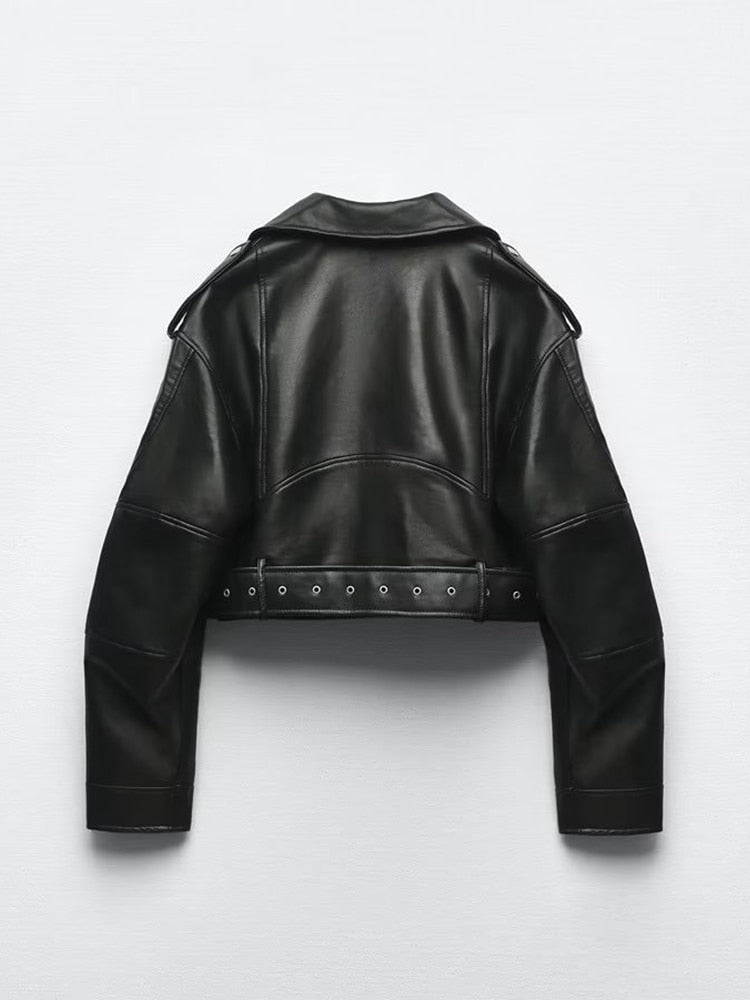 Zara | Bikerjacke aus veganem Leder mit Gürtel und eleganten Details für Damen
