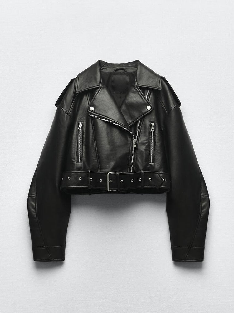 Zara | Bikerjacke aus veganem Leder mit Gürtel und eleganten Details für Damen