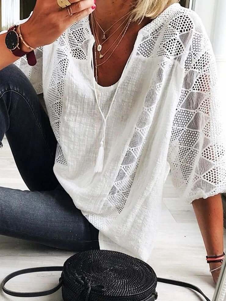 Zephyr | Bohème Chic U Ausschnitt Spitzenbluse