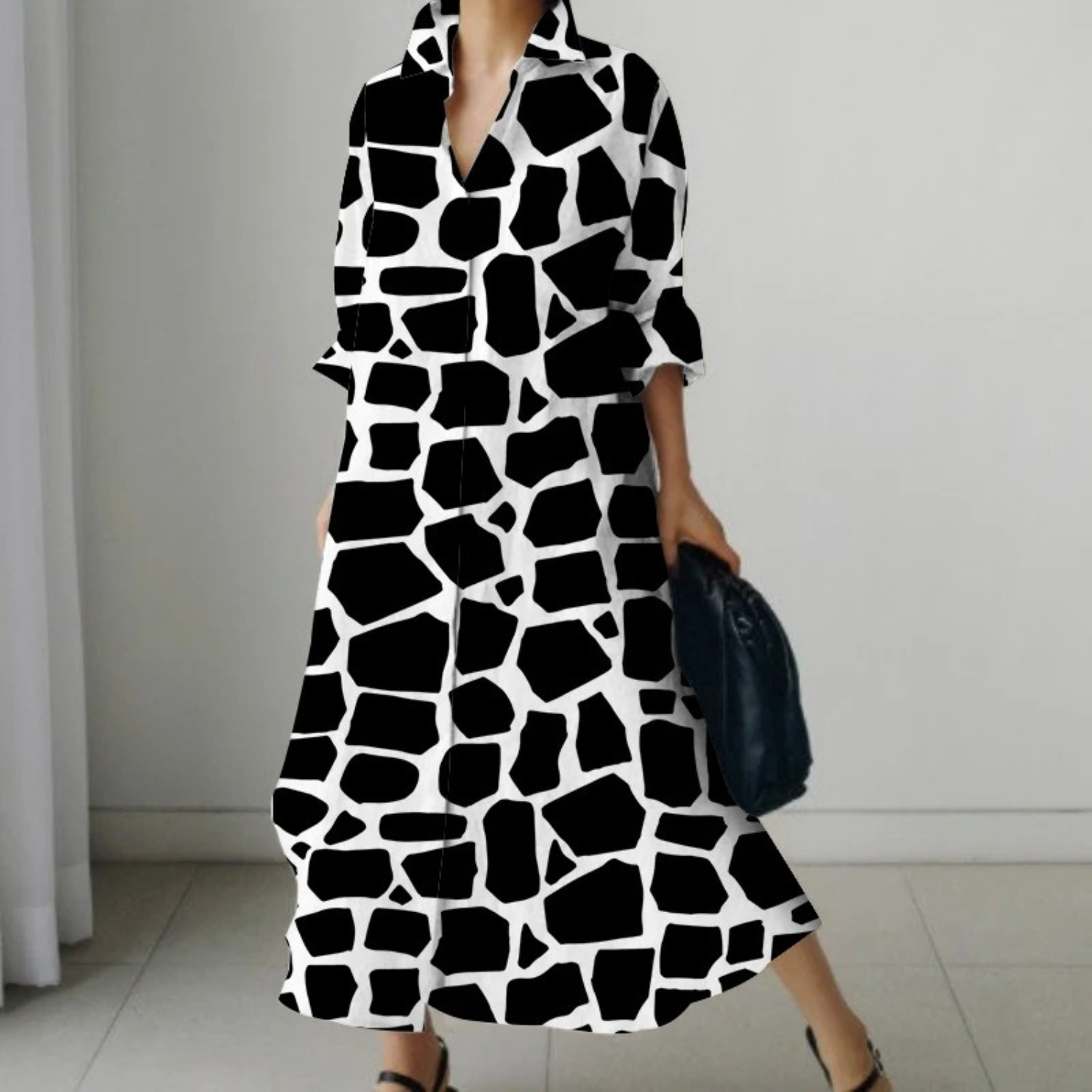 VIDA khakifarbenes Blusenkleid mit Leopardenmuster im Business-Stil