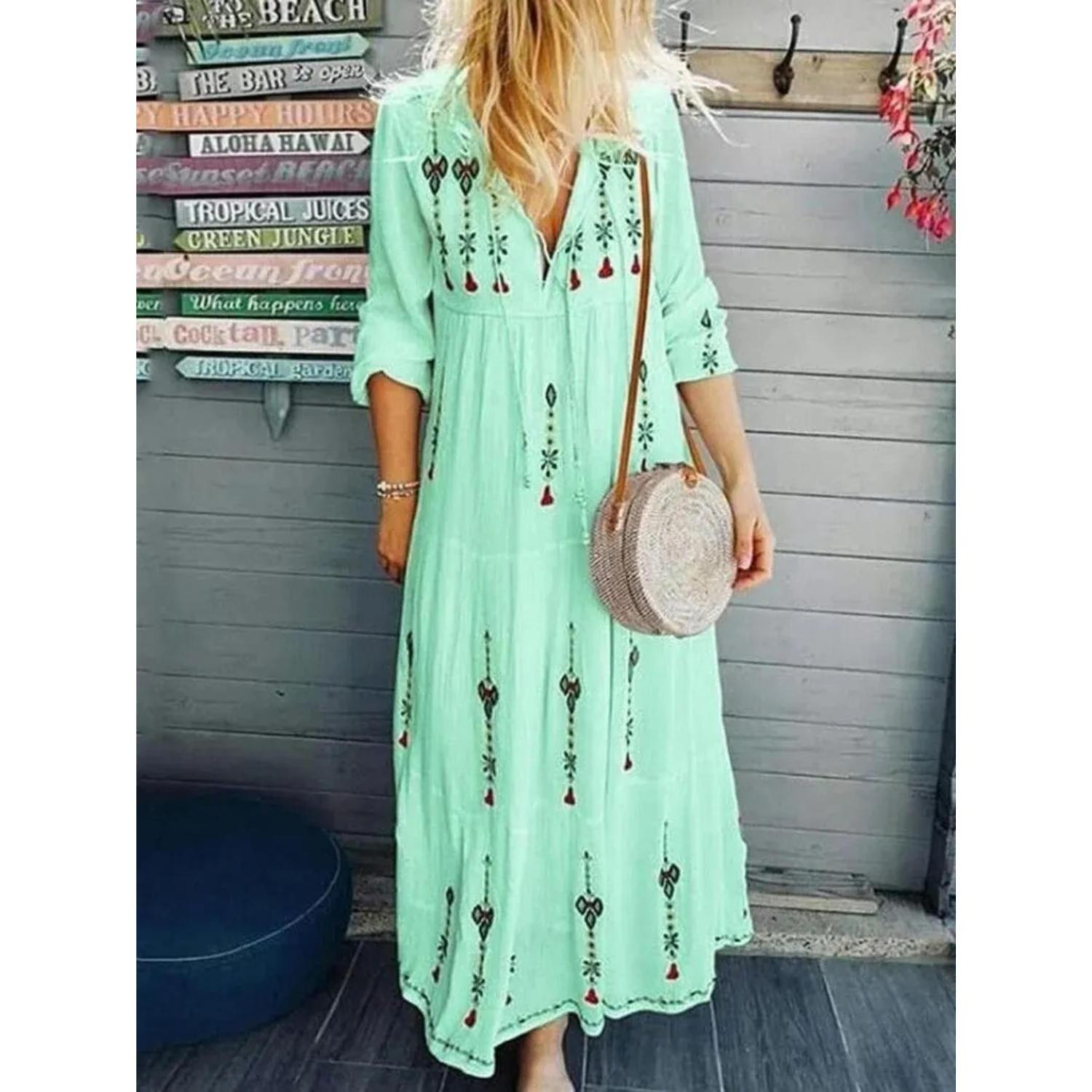 VIDA Langärmeliges Blusenkleid mit V-Ausschnitt und Blumendruck
