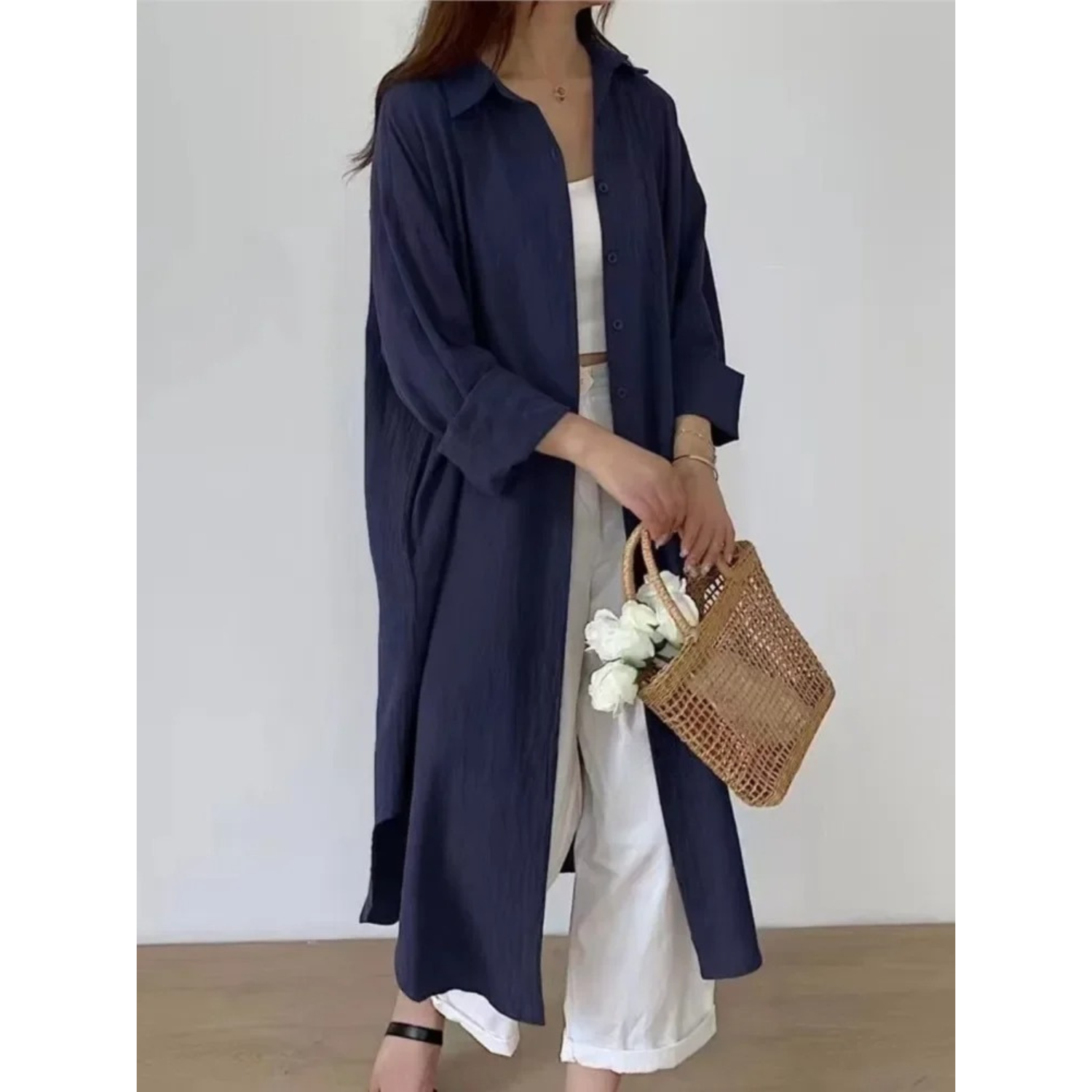 VIDA Rosa V-Ausschnitt Revers Knopf blusenkleid