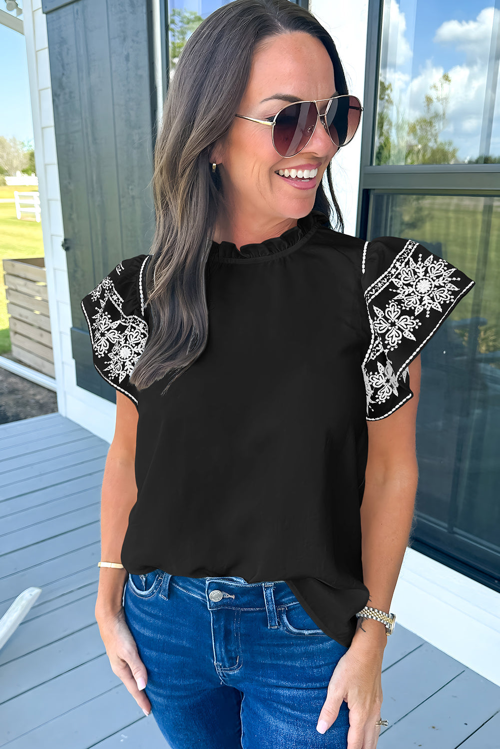 Zephyr | Bluse mit femininen Rüschenärmeln Für Frauen