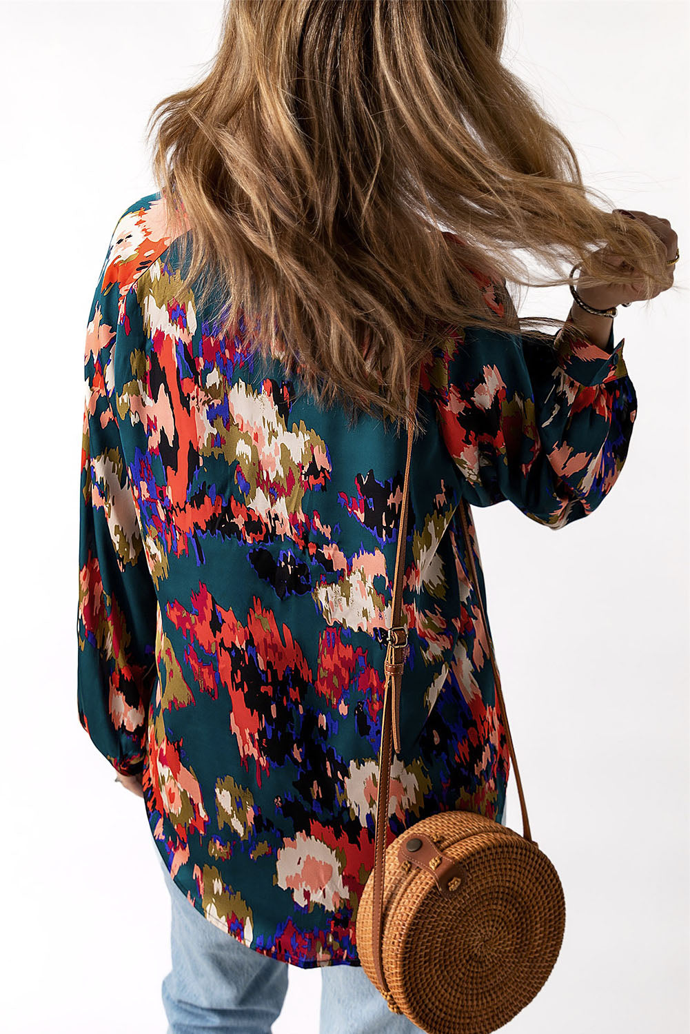 Zephyr | Graffiti-Print V-Ausschnitt Bluse mit Puffärmeln Für Frauen