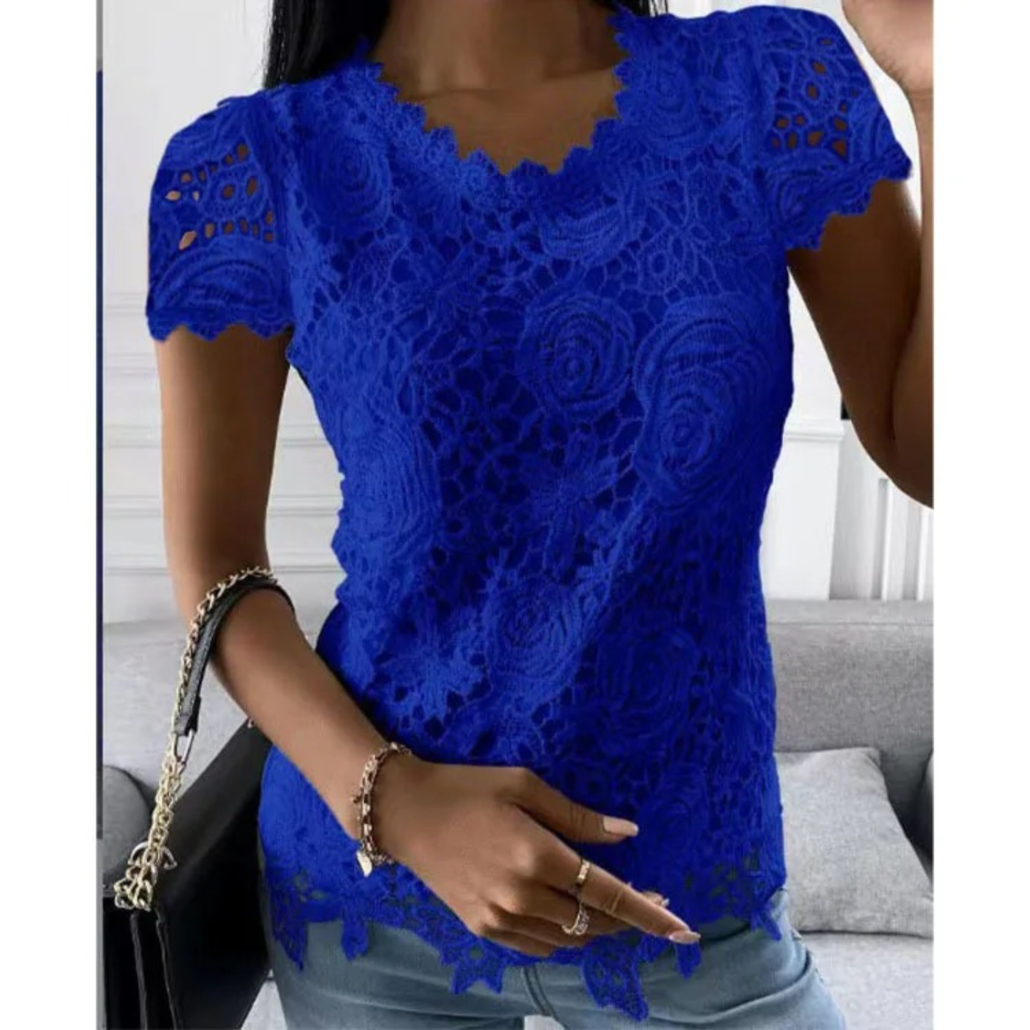 VIDA Elegante Damen Blusen mit Patchwork hohle Prints