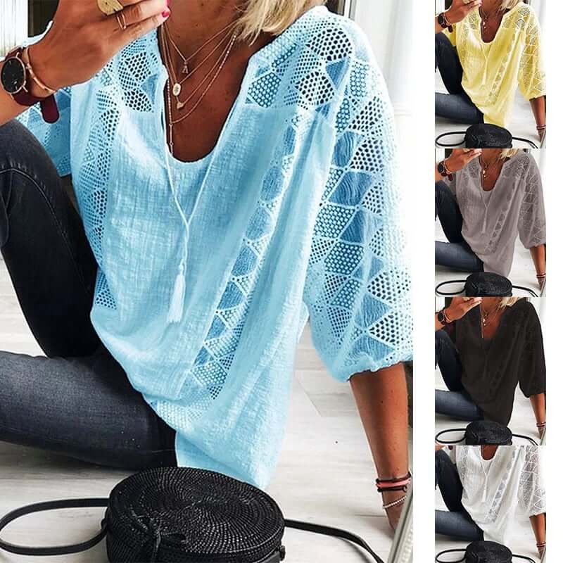 Zephyr | Eleganz U-Ausschnitt Spitzenbluse für Damen - Schick und Komfortabel