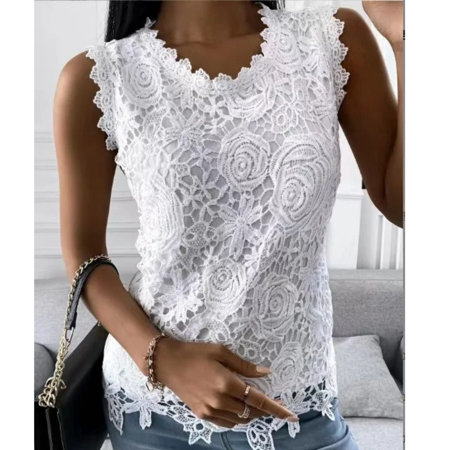 VIDA Elegante Damen Blusen mit Patchwork hohle Prints