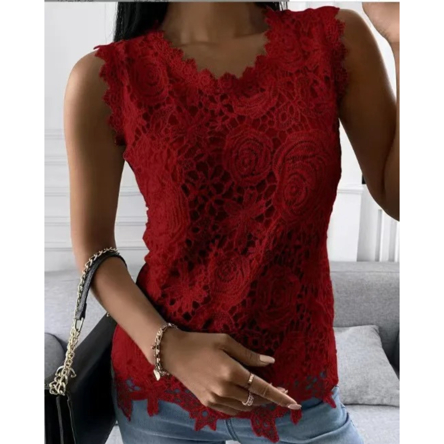 VIDA Elegante Damen Blusen mit Patchwork hohle Prints