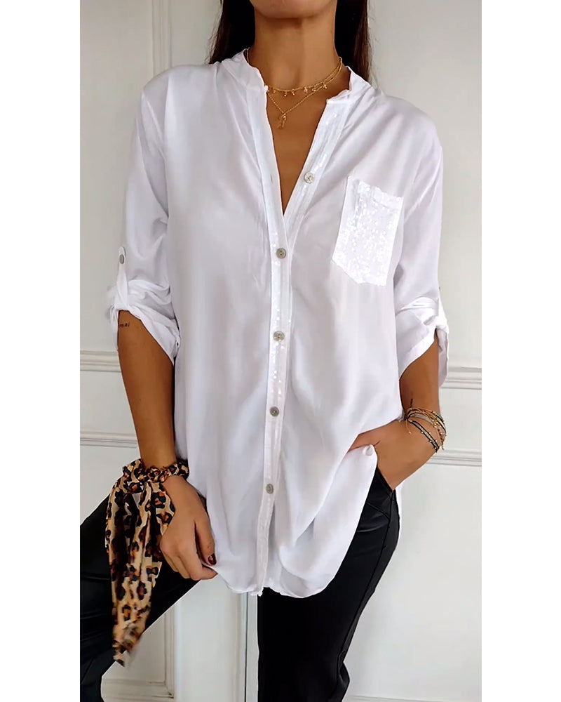 Aurelia | Bluse mit Stilvollem Paillettenbesatz und Eleganter Knopfleiste für Damen