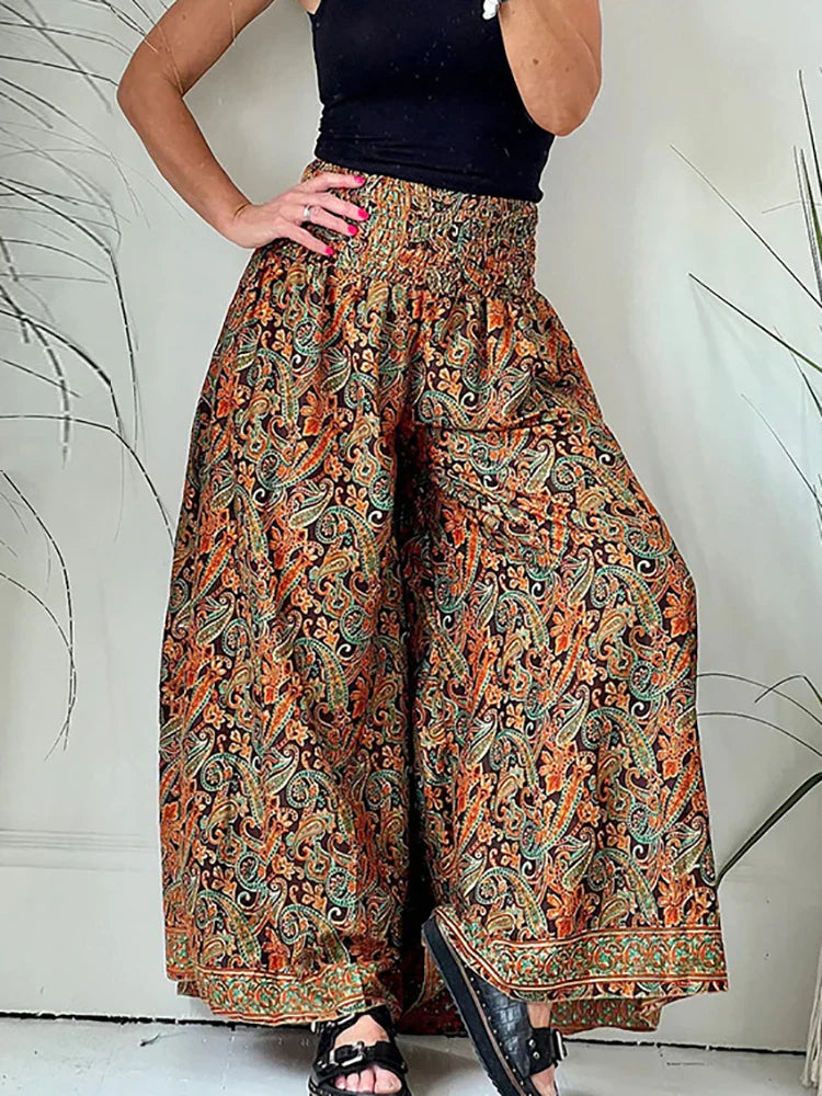 Lia | Weite Hose mit Vintage-Druck und Elastischem Bund für Damen im Sommer