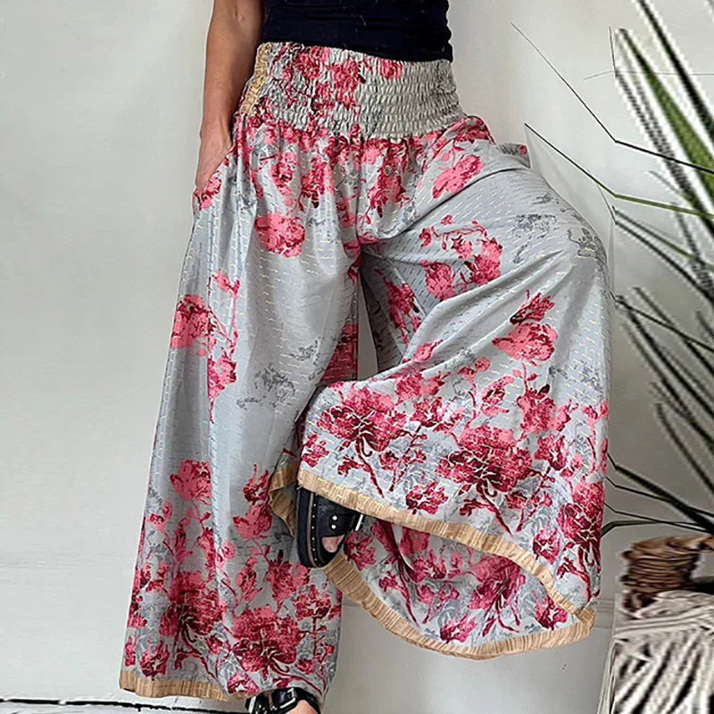 Lia | Weite Hose mit Vintage-Druck und Elastischem Bund für Damen im Sommer