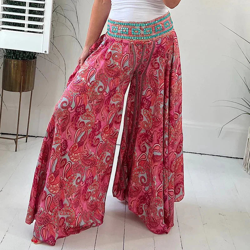 Lia | Weite Hose mit Vintage-Druck und Elastischem Bund für Damen im Sommer