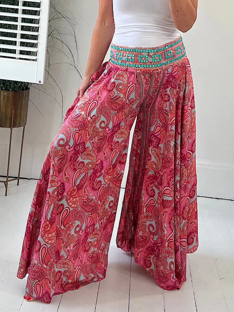 Lia | Weite Hose mit Vintage-Druck und Elastischem Bund für Damen im Sommer