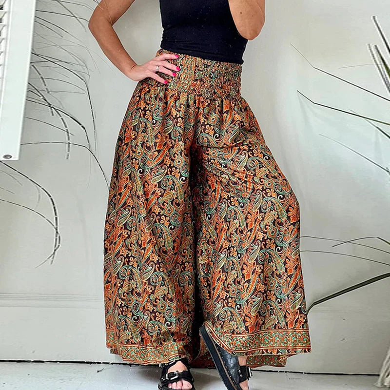 Lia | Weite Hose mit Vintage-Druck und Elastischem Bund für Damen im Sommer