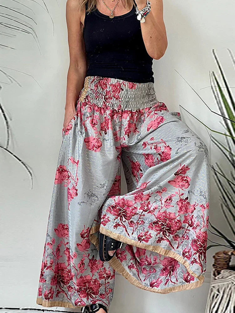 Lia | Weite Hose mit Vintage-Druck und Elastischem Bund für Damen im Sommer