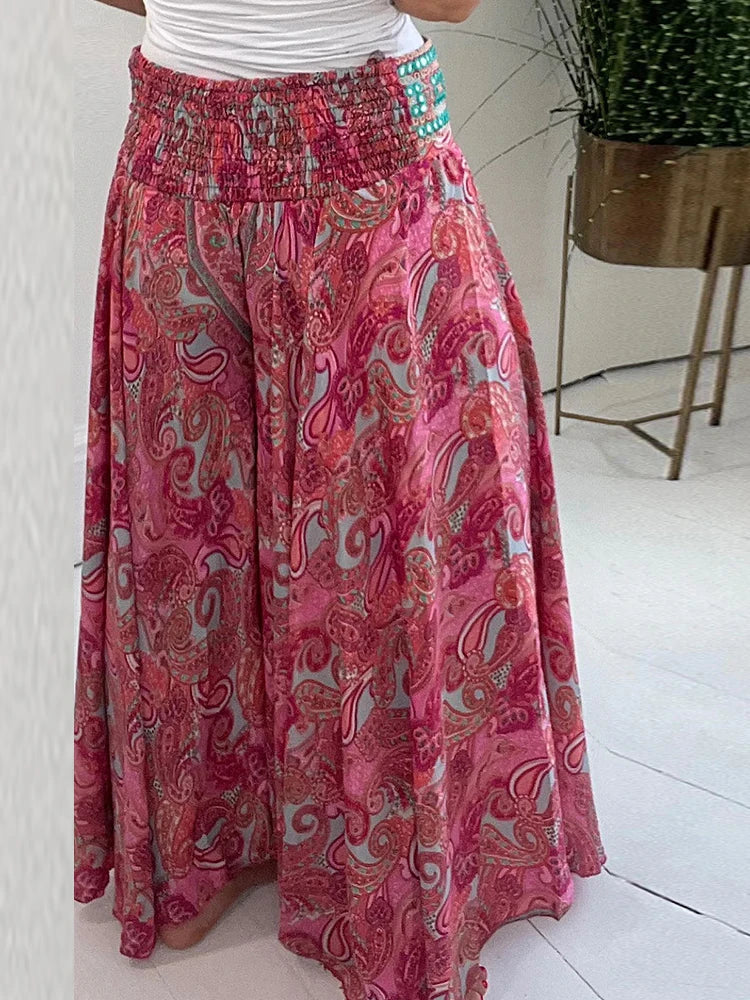 Lia | Weite Hose mit Vintage-Druck und Elastischem Bund für Damen im Sommer