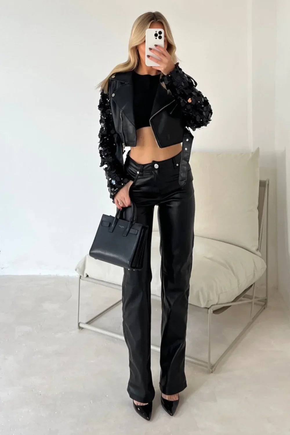 Luna | Lederjacke mit Funkelnden Pailletten und Elegantem Design für Frauen
