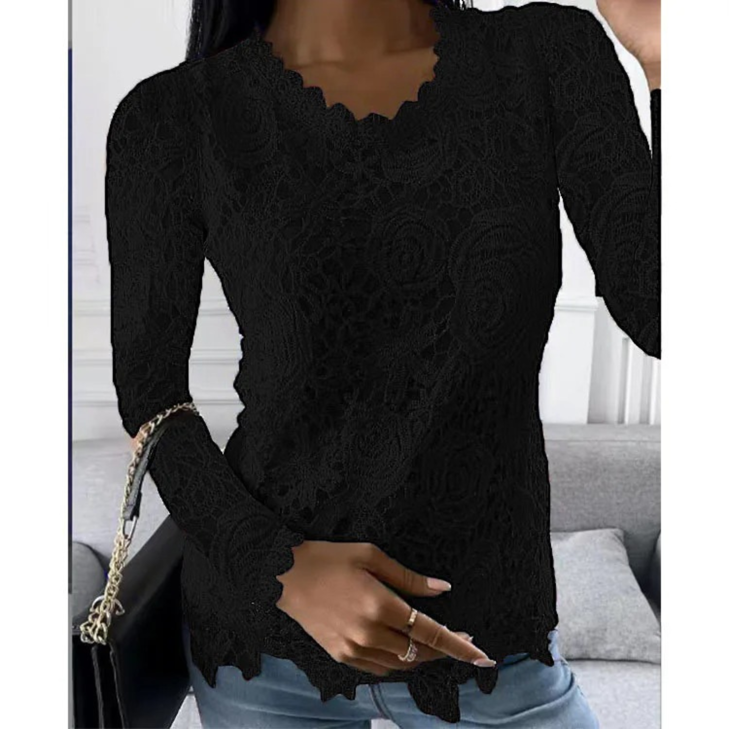 VIDA Elegante Damen Blusen mit Patchwork hohle Prints