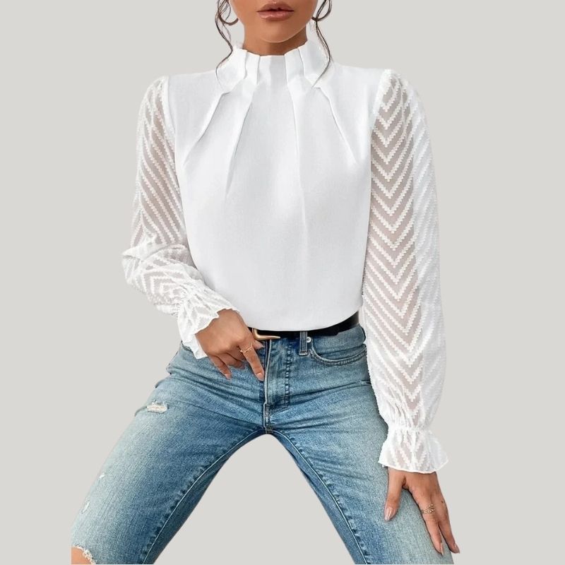 Zephyr | Bluse mit Hohem Kragen und Transparenten Puffärmeln