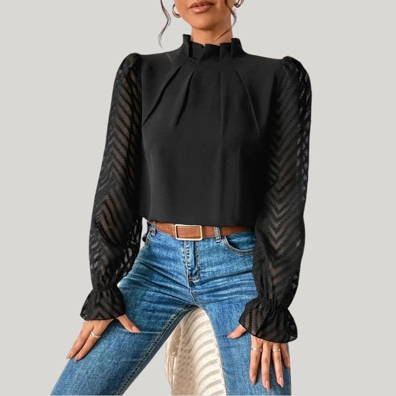 Zephyr | Bluse mit Hohem Kragen und Transparenten Puffärmeln